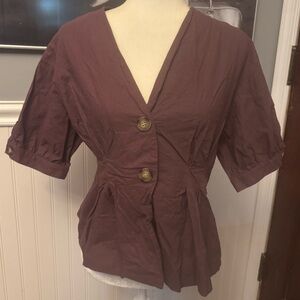 La Miel Burgundy Cotton Linen Blend Blouse Size Large